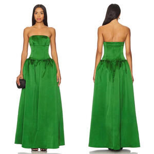 REVOLVE Self-Portrait Green Satin Bandeau Strapless Maxi Dress 2 NWT  $870MSRP